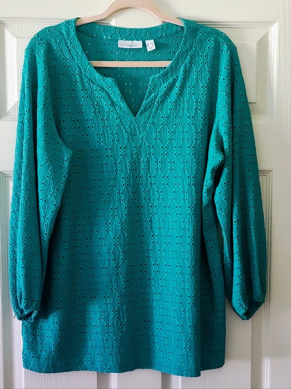 Susan Graver Teal Eyelet Top
